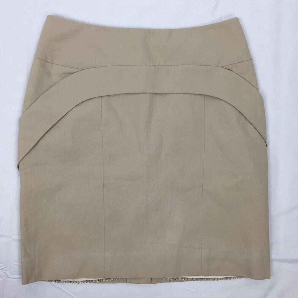 Leifsdottir Anthropologie Women Sz 10 Tan Straight Linen Skirt Silk Lining